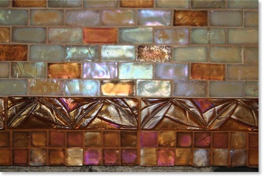 Glass tile installed in the Craftsman kitchen.