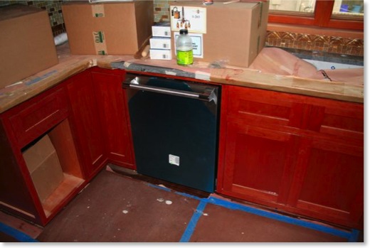 The kitchen cabinets were stained with Jel'd Stain Red Mahogany.