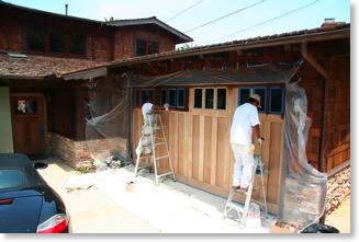 Staining the mahogany Craftsman garage door