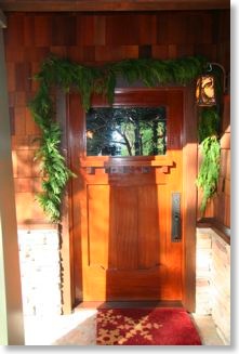 Craftsman, Mahogany Front Door with Custom Stained Glass